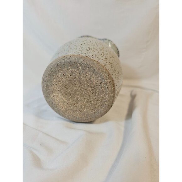 Vintage Speckled Stoneware Creamer Pitcher With Heart & Blue Floral Design - Picture 3 of 9